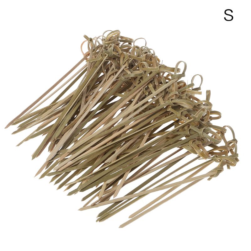 100 Stuks Wegwerp Bamboe Tie Geknoopt Spiesjes Twisted Uiteinden Cocktail Voedsel Fruit Picks Vork Sticks Buffet Cupcake Toppers Bruiloft
