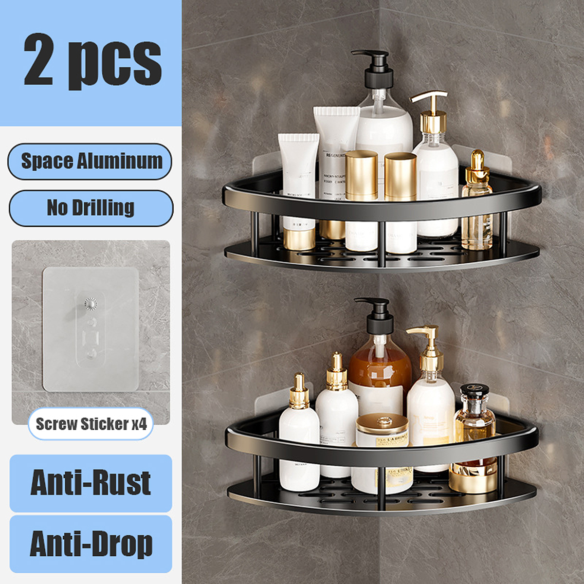 Badezimmerregal Ohne Bohren Aufbewahrungskorb Waschtisch Weltraumaluminium Lagerung Wandregale Dusch-Caddy-Rack: Licht Grau