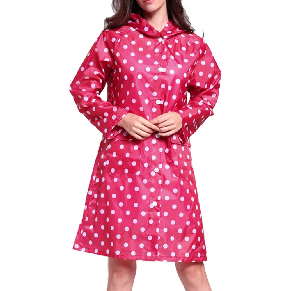 Chubasquero con capucha de lunares para mujer, ropa impermeable para viajar al aire libre para mujer, Poncho para mujer, chaqueta para lluvia largo tipo piloto