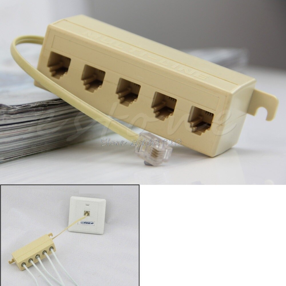 1Pc RJ11 5 Way Outlet Phone Modular Jack Telephone Line Adapter Splitter Connector Whosale
