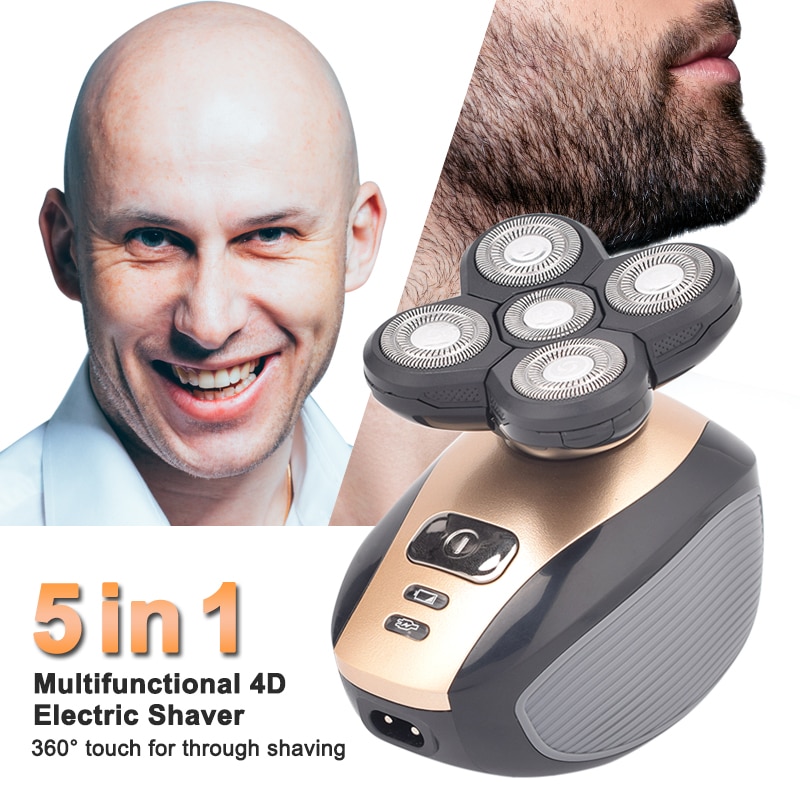 Máquina de afeitar eléctrica recargable para hombres, 5 en 1, con cinco cabezales flotantes, para el pelo, cortador de pelo de los oídos, cepillo de limpieza facial