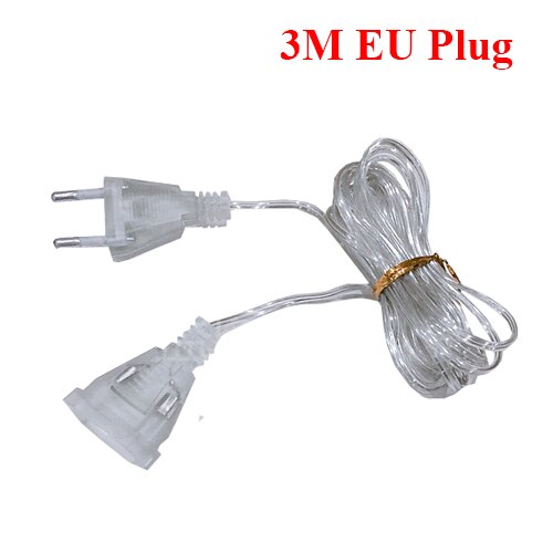 Rallonge pour guirlande de 3 mètres, avec interrupteur, allumer/éteindre, adaptateur LED, décorations de noël, prise EU/US: 3M Cable EU Plug
