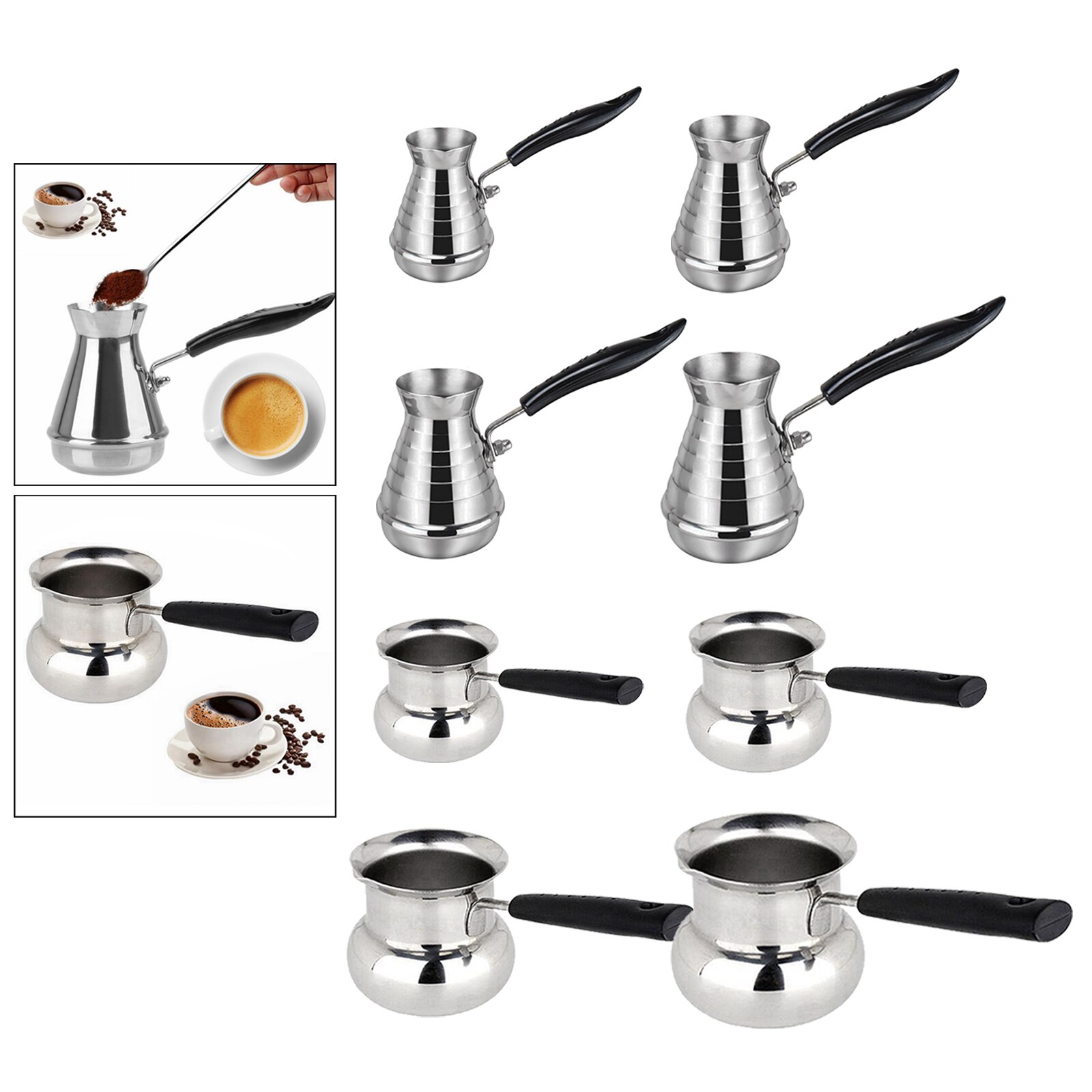 Stainless Steel Turkish Coffee Pot Arabica Coffee Maker Kettles Long Handle Mocha Moka Pots