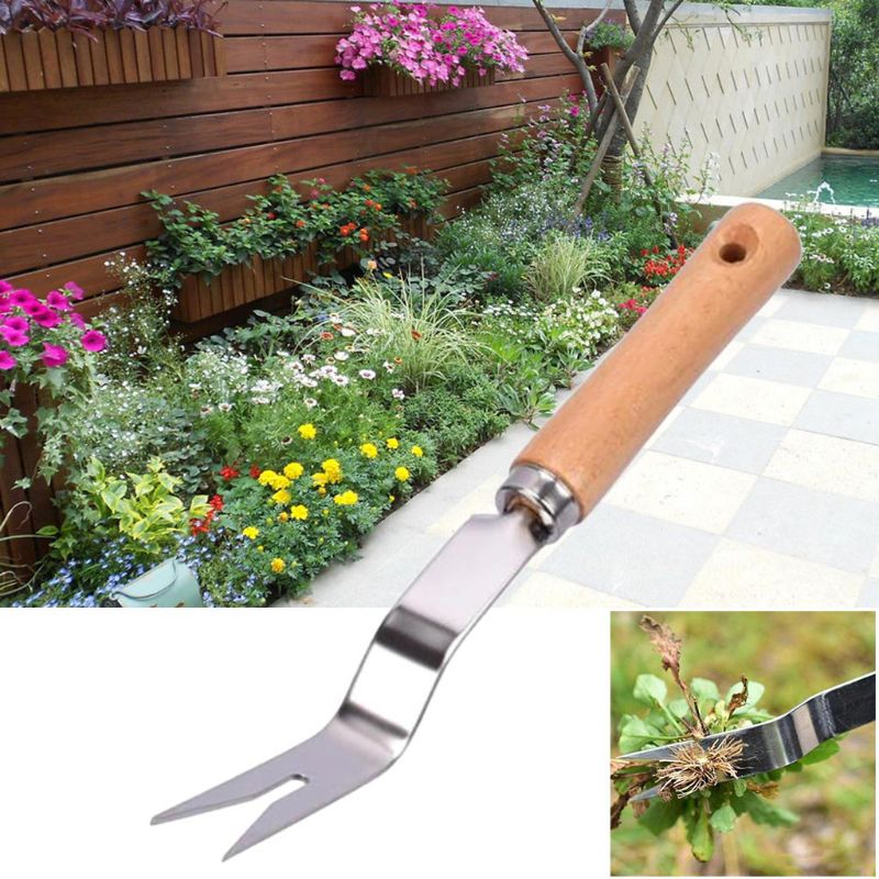 Kevyt puutarha manuaalinen istutus kitkeminen haarukka ruohonpoistoaine puukahva