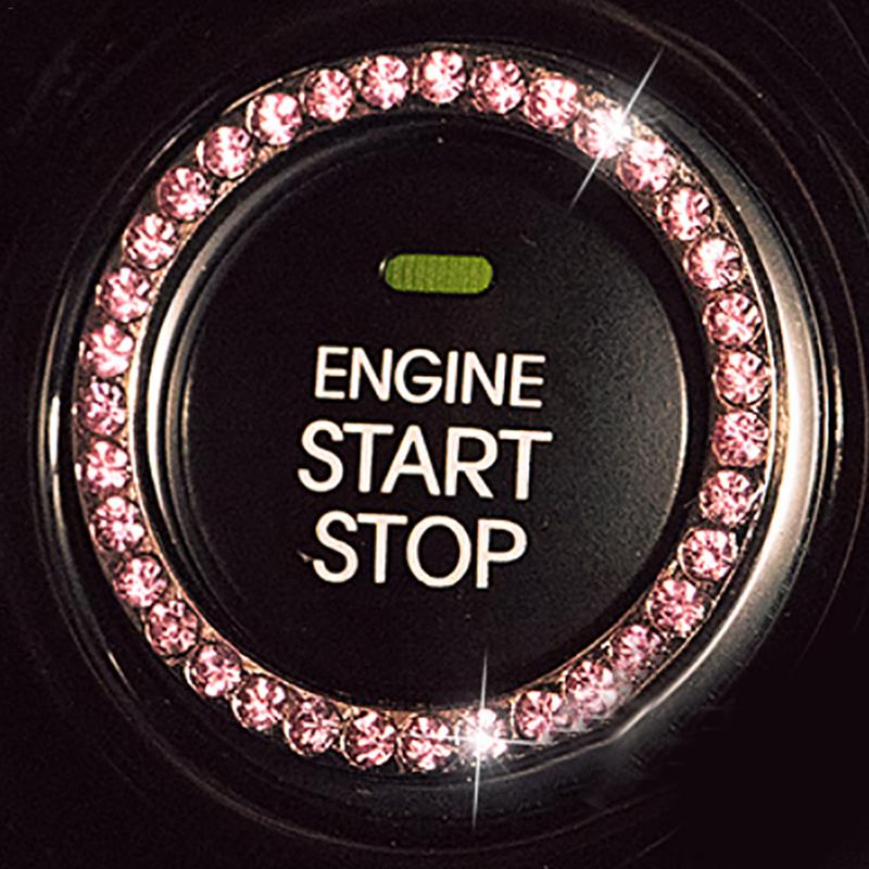 Interruptor de arranque de coche, accesorios, botón de arranque del motor, botón, adorno de anillo decorativo de cristales brillantes