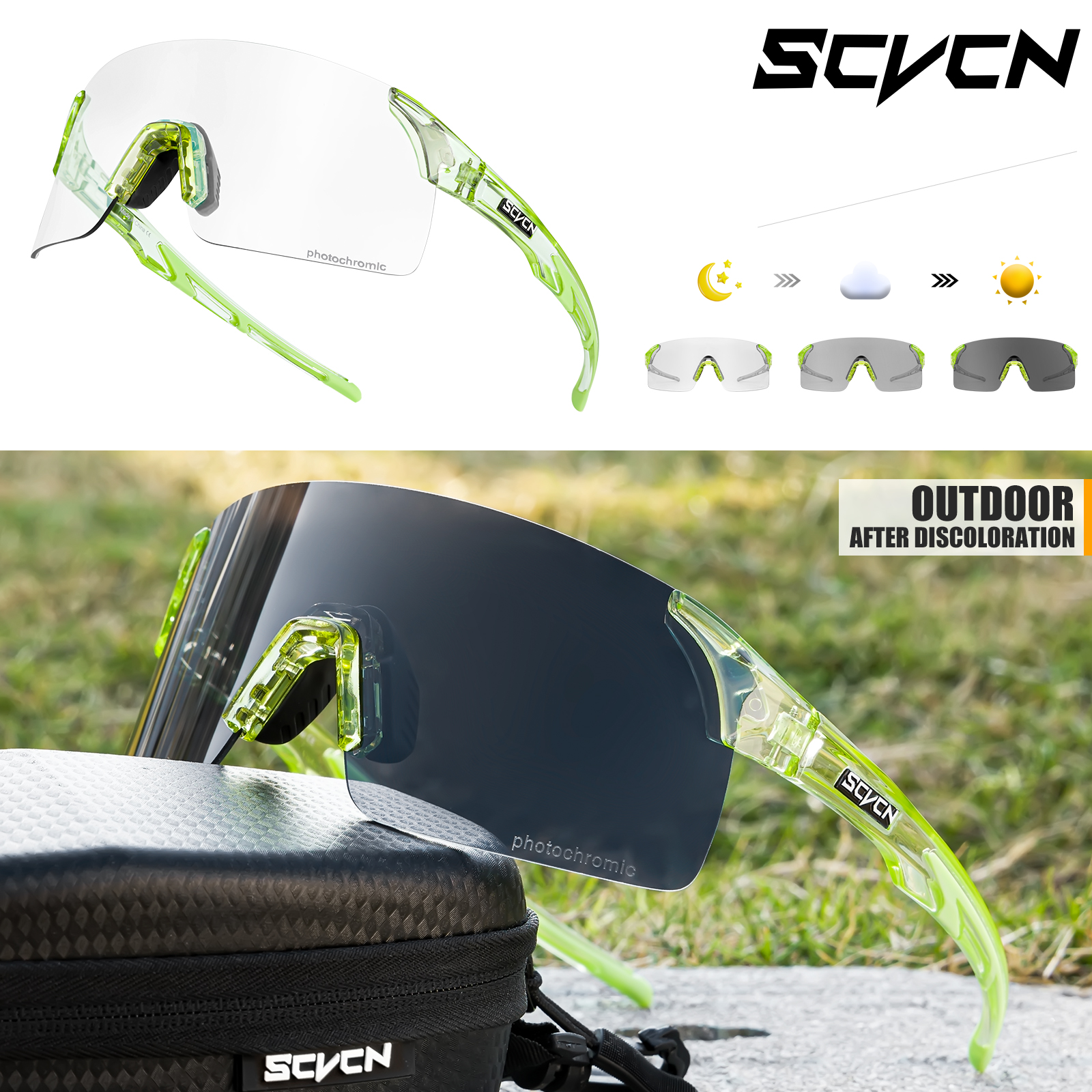 SCVCN-gafas de sol fotocromáticas para hombre y mujer, lentes para escalada, deportes al aire libre, ciclismo, conducción, bicicleta: Azul cielo