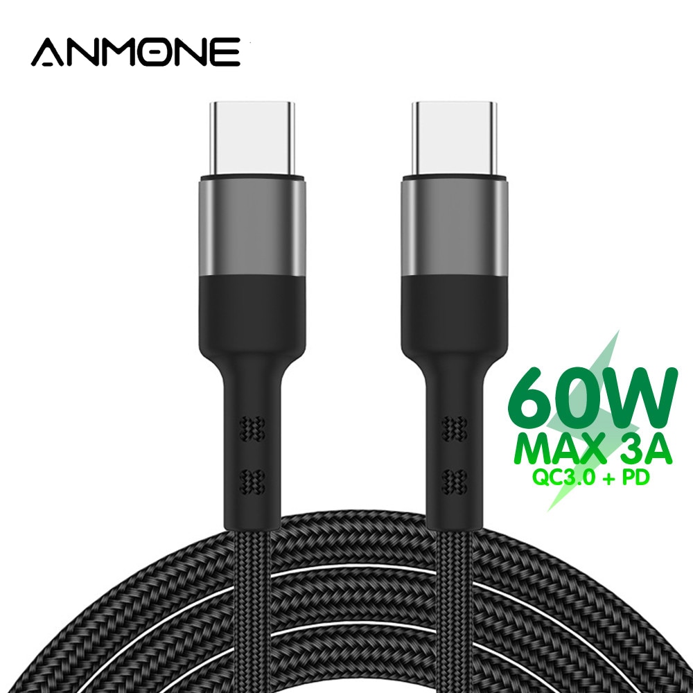 Anmone Usb Type C Naar Usb Type C Kabel Pd Charger 60W Usb C Kabel Voor Xiaomi Redmi Quick charge Cord Voor Laptop Power Tipo C Draad