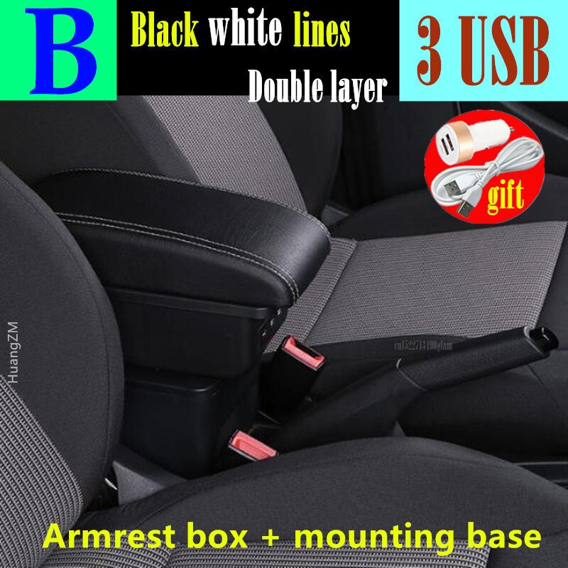 Accoudoir de voiture avec Interface USB, boîte de rangement de contenu en magasin Central pour Opel et Adam: B3  white line 3USB