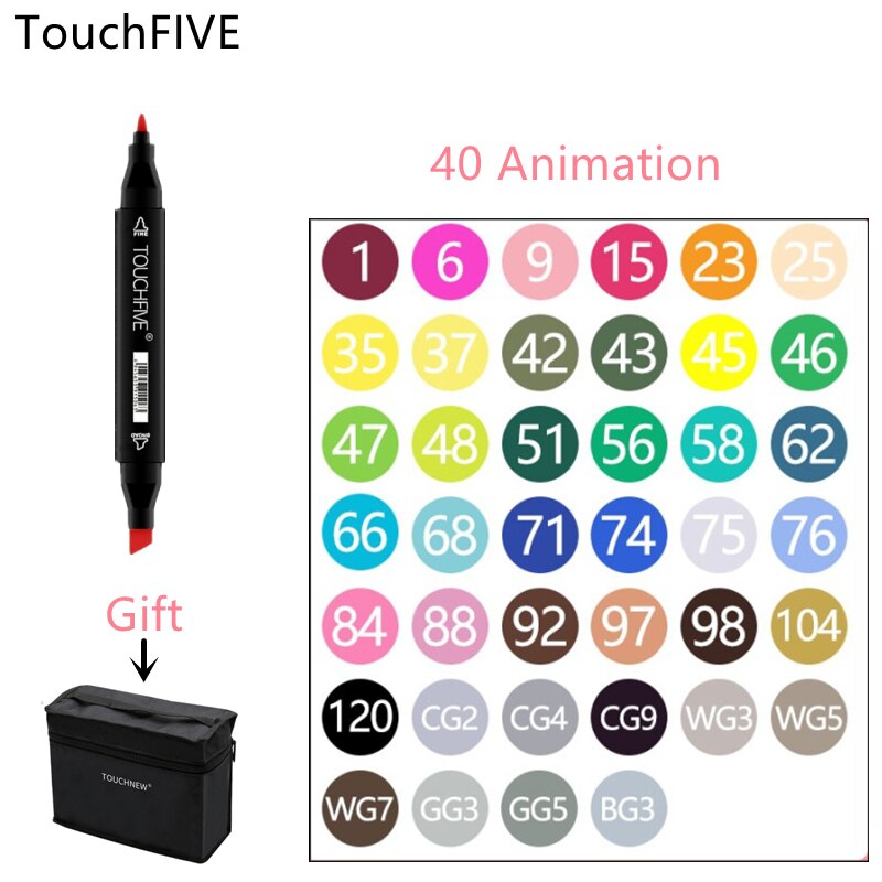 TouchFIVE-rotuladores de fieltro con Alcohol, bolígrafos de doble punta permanente para artista, suministros escolares de arte, marcadores para bocetos de Manga, 30/40/60/80: 40 Color Animation
