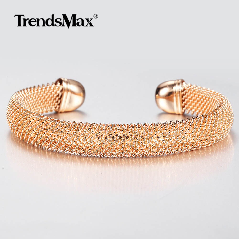 Men Women's 10mm Opening Big 585 Rose Gold Cuff Bangle Bracelet Braided Link Wristband for Mother Jewelry CB53