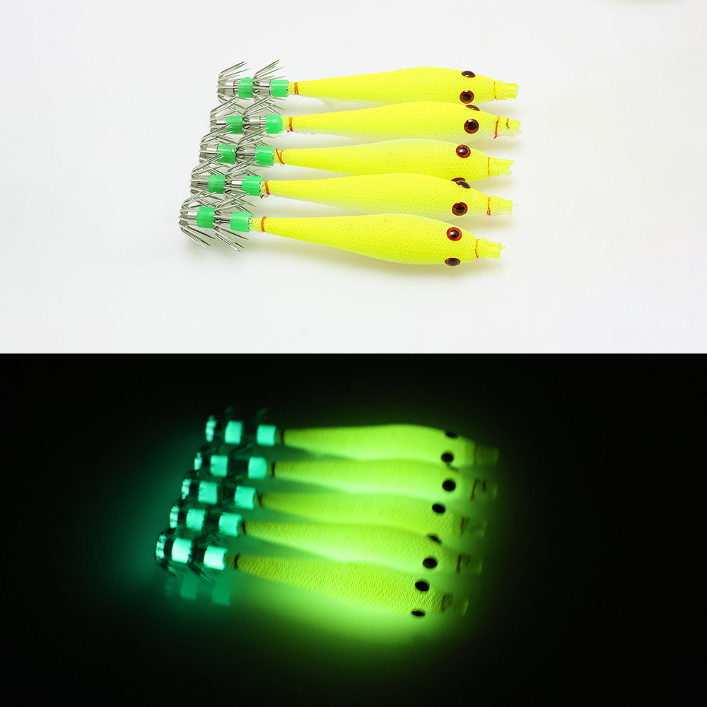 Señuelos de pesca fluorescentes, 5 uds., 6cm, 7cm, 9cm, 11cm, anzuelo de calamar, plantillas de sepia, cebo, camarones de madera, aparejos de pesca de mar ﻿: 120 mm / Rojo