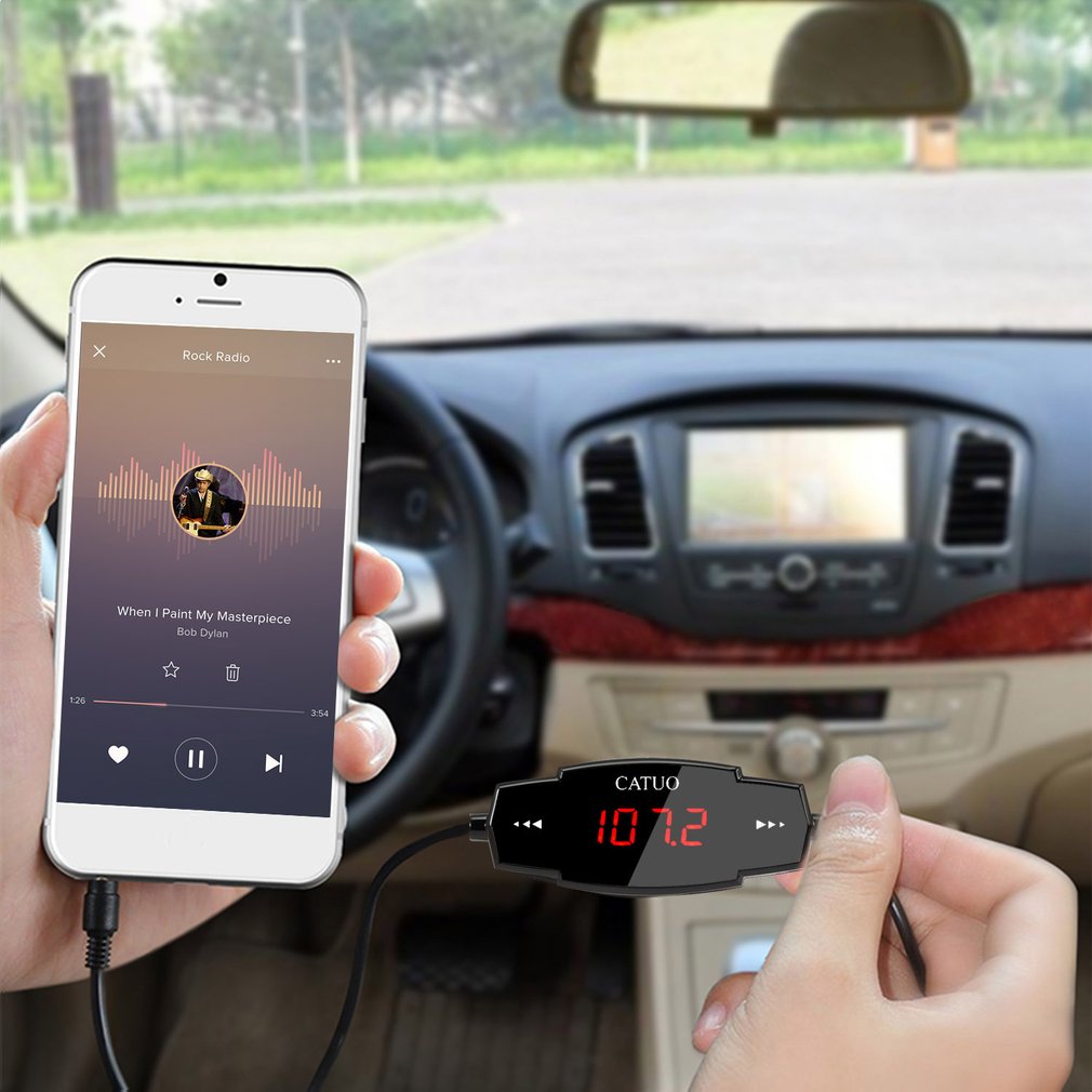 Catuo fm-transmitter-autoradio-modulator mit 3.5mm aux-anschlüssen und 5v/2.4a usb-autoladegeräten, einfach zu bedienen, schwarz