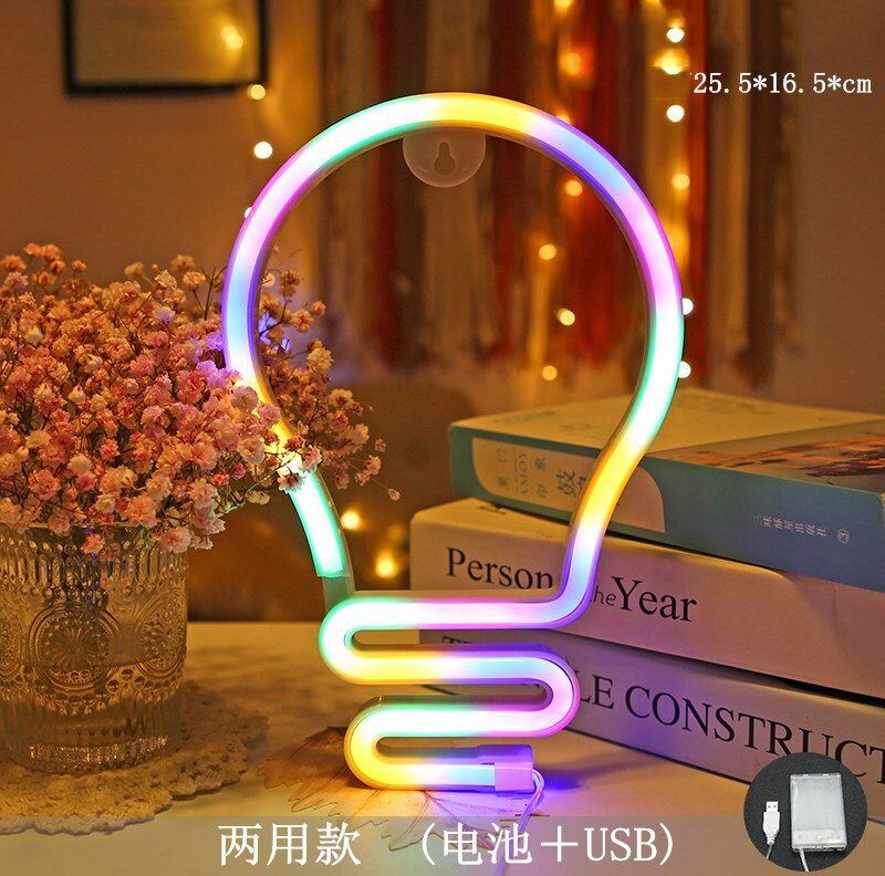 LED Neon Light Sign Clouds USB AAA Battery Powered Wall Art Bedroom Decor Hanging Home Wedding Party Decor Xmas: Rainbow Bulb