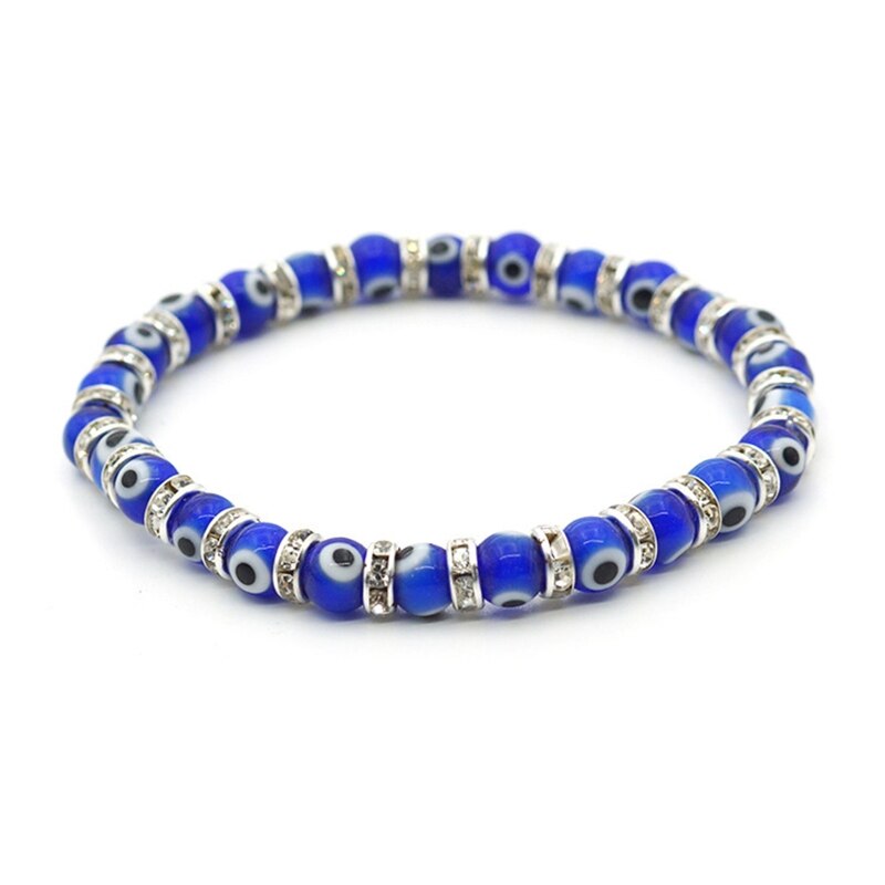 EVIL EYE BRACELET 10mm Glass Lampwork Bead Stretch Good Luck