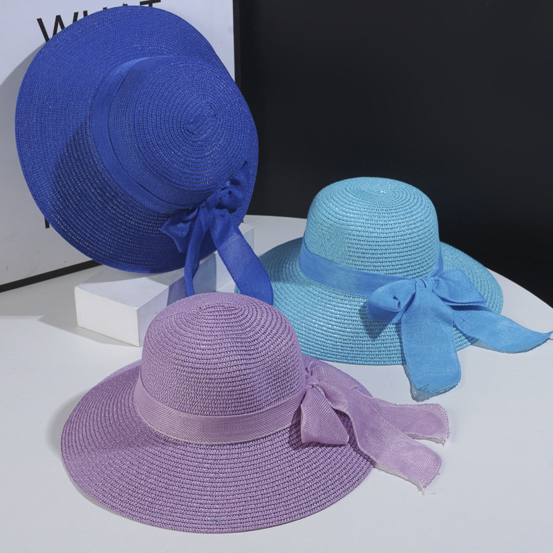 Beach Hat Japanese Everything Hairy Edge Straw Hats Female Summer Flat Top Outing Sun Hats Small Fresh Bow Sun Shade Beach Hat