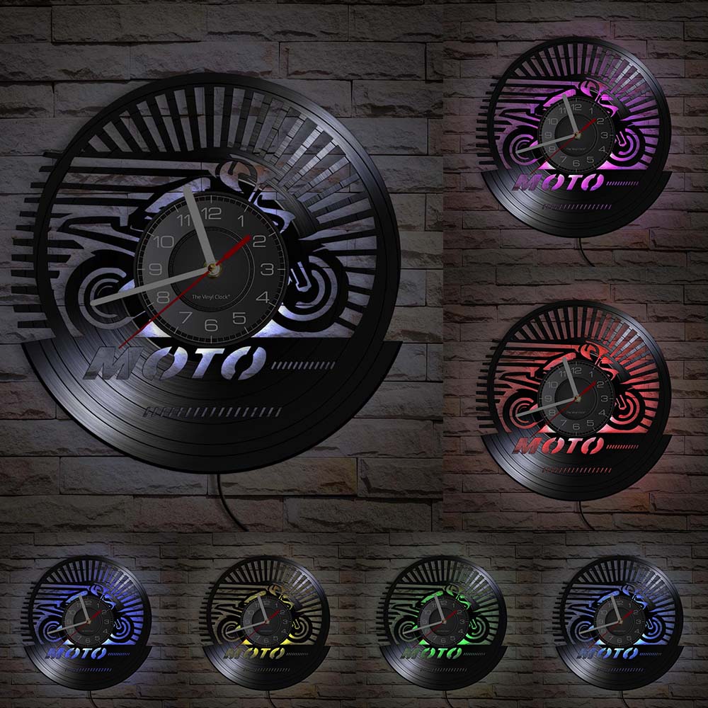 Horloge murale décorative pour coureur de vitesse de moto Vintage, horloge murale décorative pour Motocross, enregistrement en vinyle, de motard: With LED