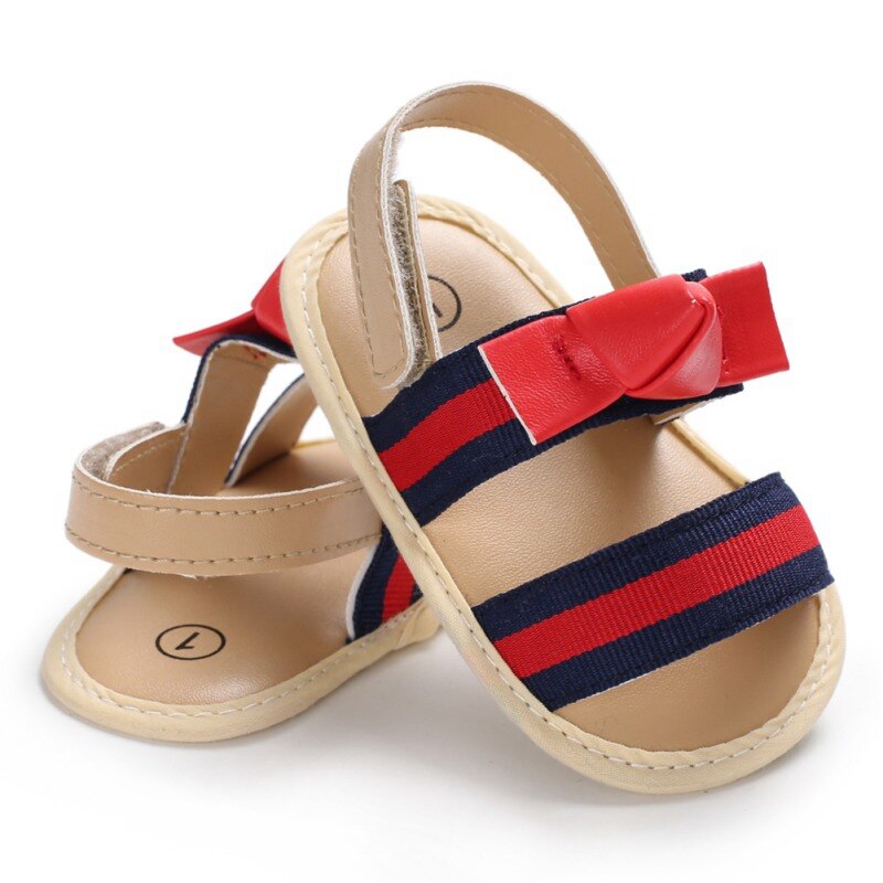 Scarpe carino Principessa Infante Appena Nato Del Bambino Delle Ragazze di Bowknot Del Bambino di Estate Sandali Anti-slip A Righe Scarpe