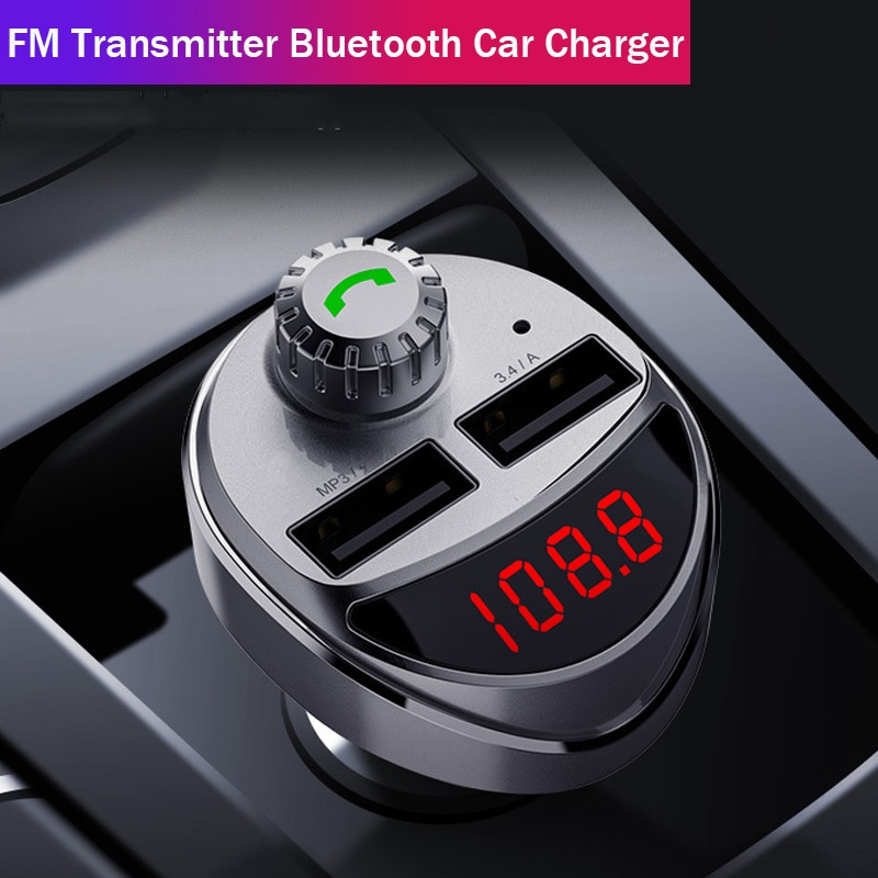 Receptor de Audio manos libres inalámbrico para transmisor FM con Bluetooth de coche reproductor MP3 automático 3.4A, Cargador USB Dual, accesorios para coche
