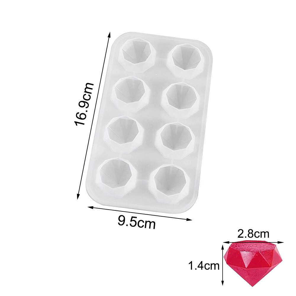 Silicone Diamond Ice Cube Tray Reusable Ice Cubes Maker Diamond Shaped Ice Cream Moulds Whiskey Wine Cocktail Bar Party Tools: 8 Hole White