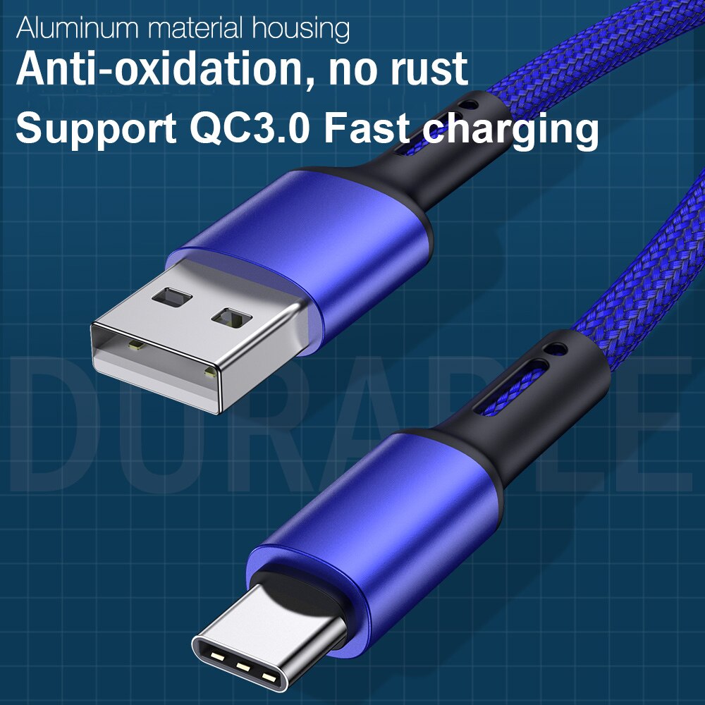 Câble USB de Type C pour recharge rapide et transfert de données, cordon de 2m/3m, compatible avec Samsung A51, A71, Huawei P30 Lite, Mate, Xiaomi Redmi Note 8, 9, 10