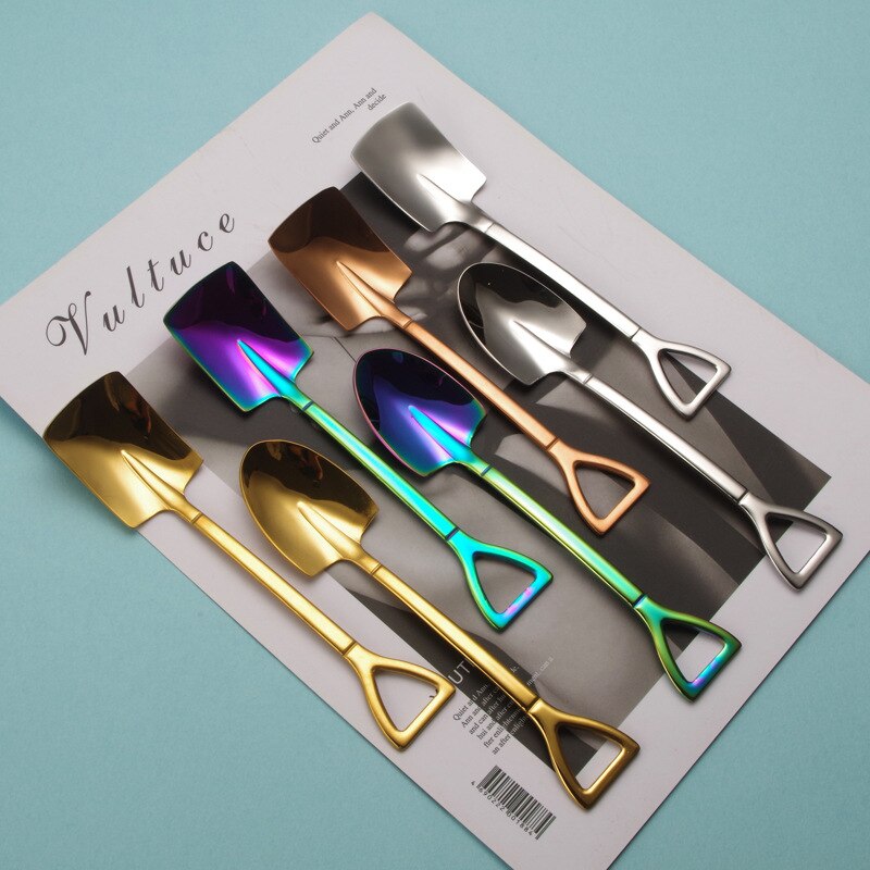 304 Stainless Steel Shovel Spoon Cute Retro Watermelon Artifact Spade Shovel Spoons Dessert Cake Ice Cream Spoon Kitchen Tool