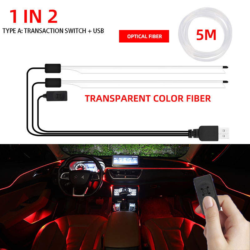 Luces decorativas para Interior de coche, tiras LED RGB de neón, 1/2 en 1, Bluetooth, controlado por aplicación, luces de fibra óptica USB, 12v: 8000 K blanco azul