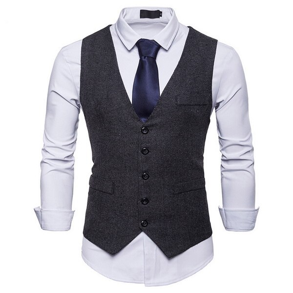 Seenimoe Mens Waistcoats Formal Blazer Vests Single Breasted Vest Suit V-neck S-XXL Male Business Dress Vest: MV40DR / XXL