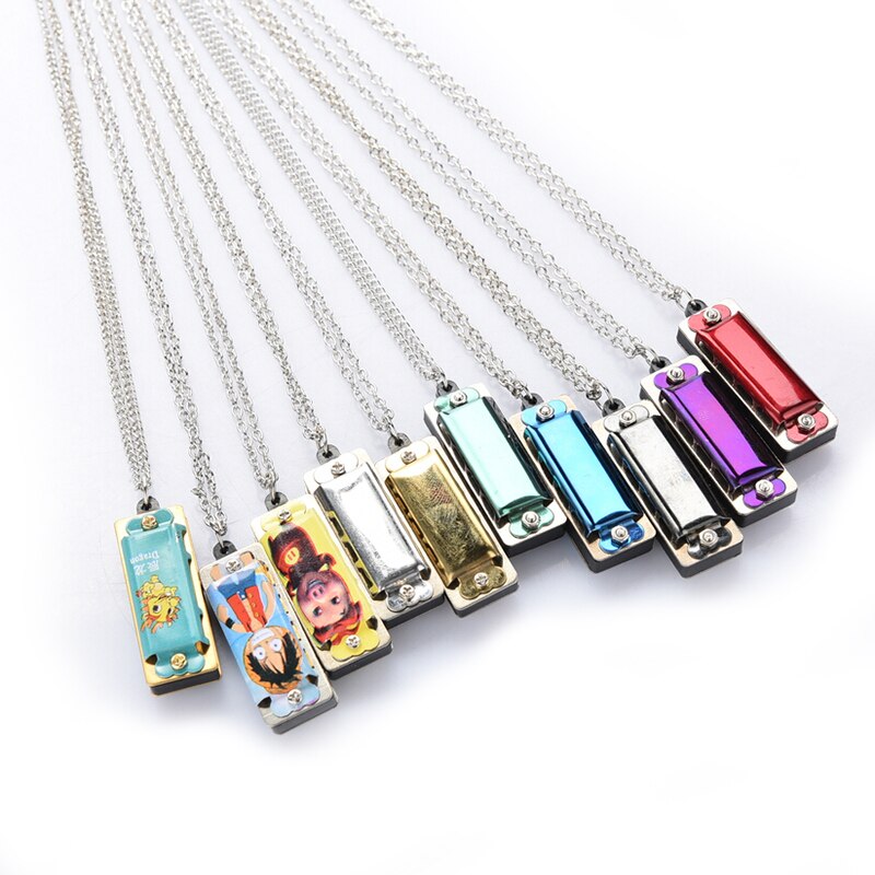 Mini 4 Hole 8 Tone Harmonica Metalen Ketting Keten Speelgoed Kleur Willekeurige