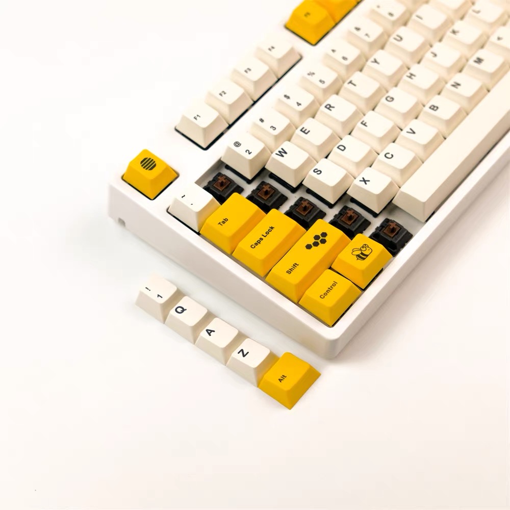 128 Toetsen Bee Thema Pbt Cherry Profiel Keycaps Dye Subbed Voor Cherry Gmmk Pro Mechanische Toetsenbord Iso Toetsen Keyboard RK61 GK61