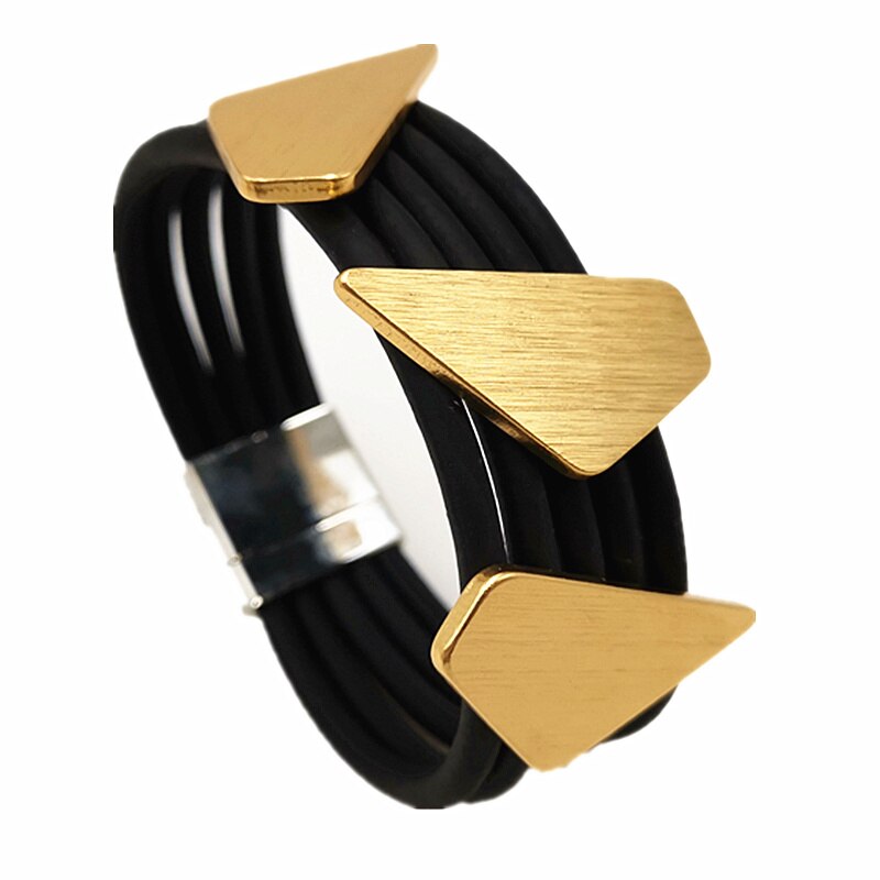 YD&YDBZ Trendy Alloy Gold Bracelets Women Charm Bracelet Geometric Rubber Jewelry Black Rope Elasticity Rope Handmade: style 2