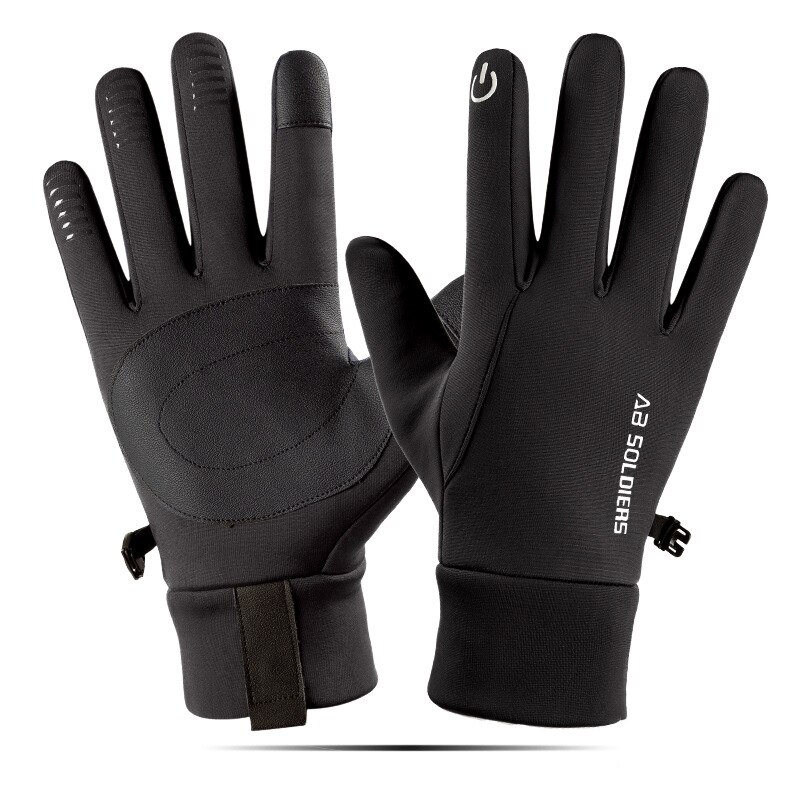 Mannen Handschoenen Winter Nacht Reflecterende Strip Touchscreen Waterdicht Anti-Slip Handschoenen Voor Fietsen Skiën Winddicht Pluis Warme ST078: ST071black