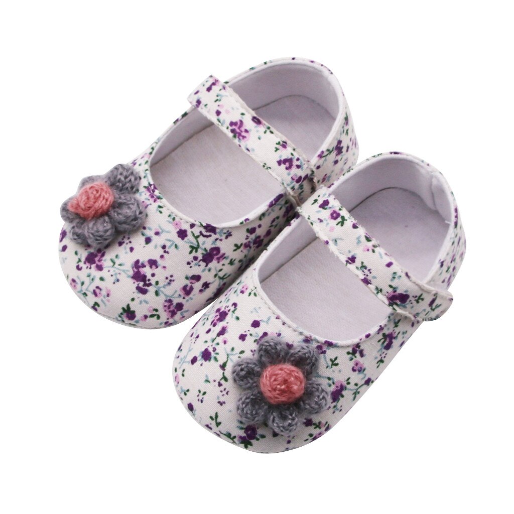 Nyfødte baby pige sko blomster udskrivning applikation prewalker blød sål enkelt sko første vandrere småbørn piger anti slip sko: Grå / 13