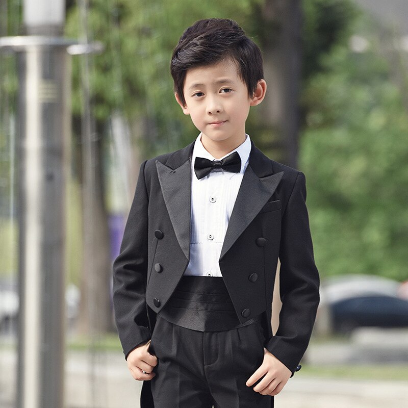 Vestido de boda para niños, conjunto de esmoquin, traje de actuación de Piano, camisas de esmoquin, pantalones, faja con pajarita