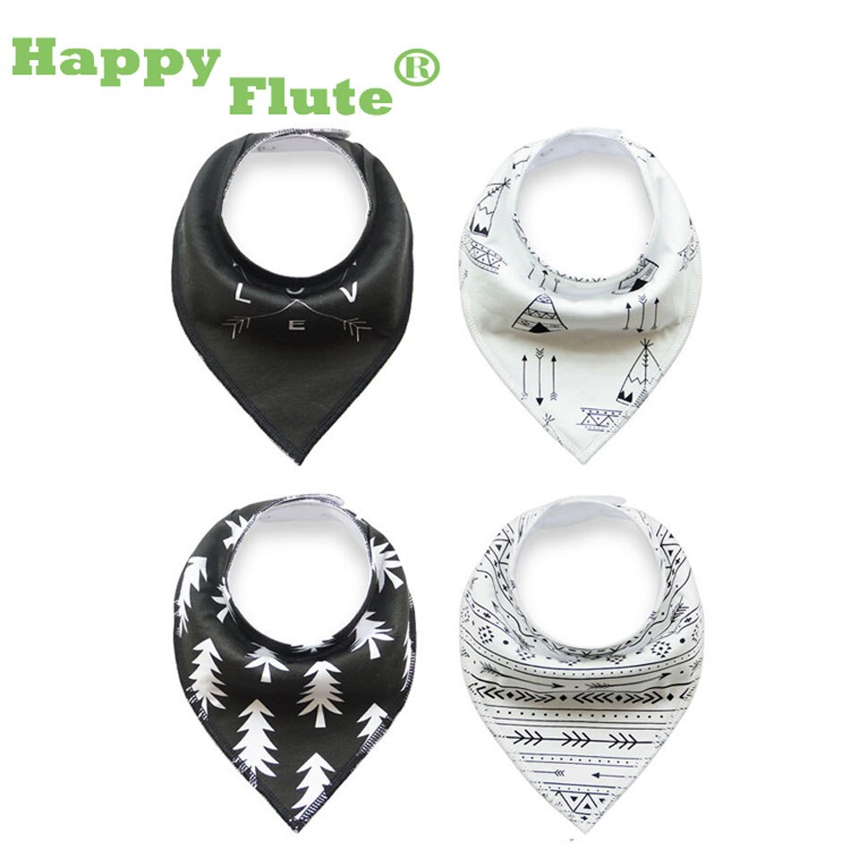 Gelukkig Fluit 4 Pcs Slabbers Dubbele Lagen Katoenen Baby Peuter Voeden Bandana Slabbetjes Speeksel Handdoek Driehoek Hoofd sjaal: D30