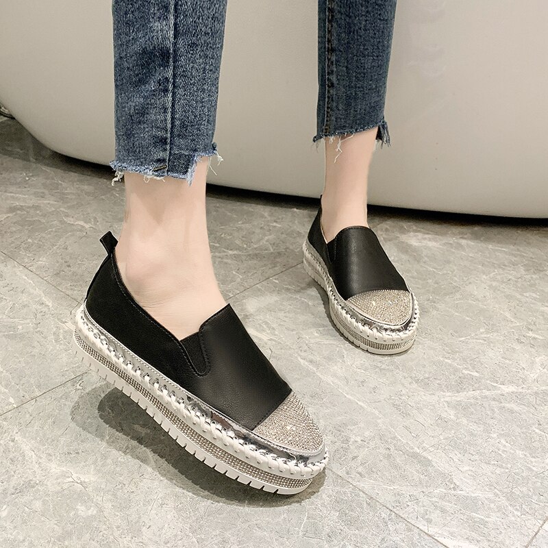 Rimocy Shining Crystal Plus Size 36-43 Loafers Women Spring Summer Slip on Platform White Sneakers Shoes Woman Casual Flats
