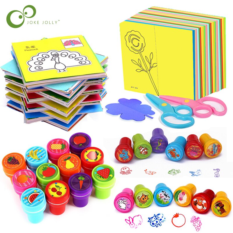 54Pcs/101Pcs Children Cartoon Color Paper Folding and Cutting Toys Stamps Toy Kids Kingergarden Art Craft DIY Education Toys ZXH