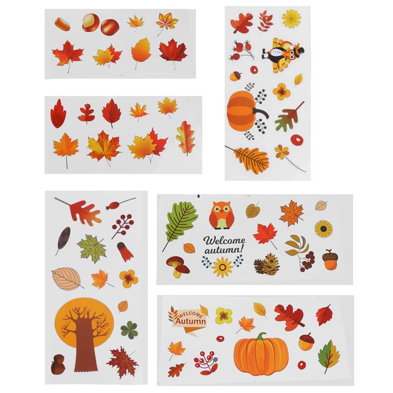 6 Vellen Stickers Kleurrijke Levendige Bladeren Maple Venster Sticker Maple Decor Herfst Decal Stickers Voor Window Room Thuis