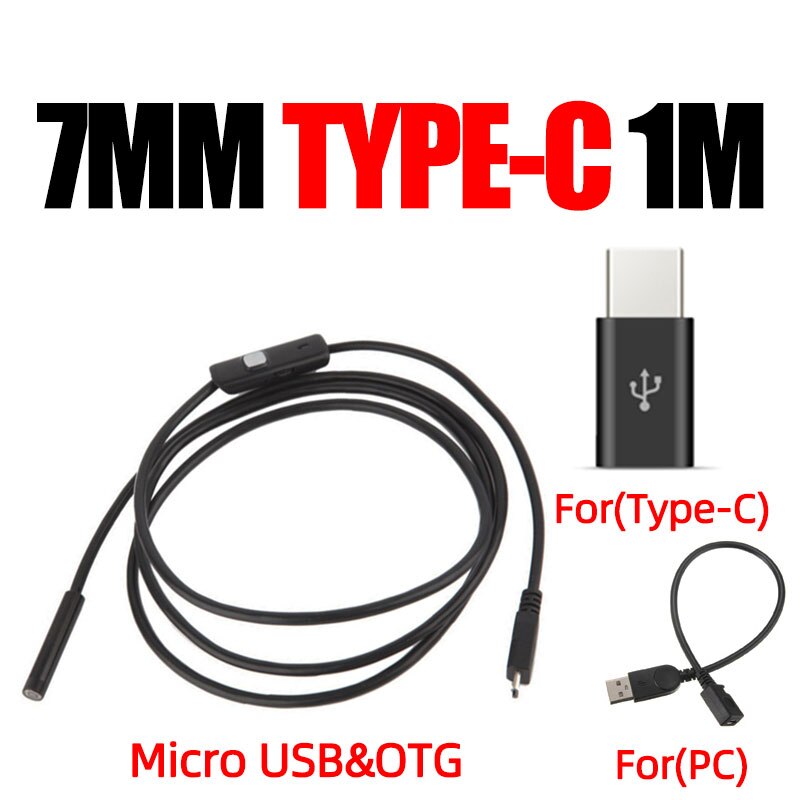 Endoskop til android telefon type c endoskopisk led  ip67 inspektionskamera endoskop smartphone til biler endoskop type c fleksibel: Type  c 7mm 1m