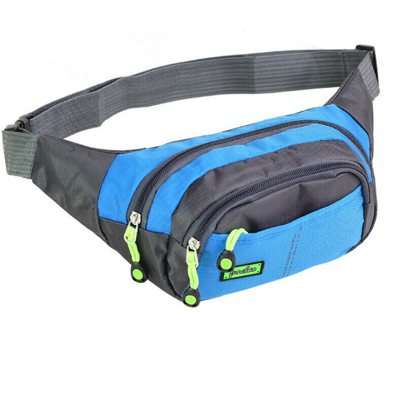 Unisex lærredstaske fanny pack talje hoftebæltetaske håndtaske pung rejsetaske sport bevis vandtæt bum: Himmelblå