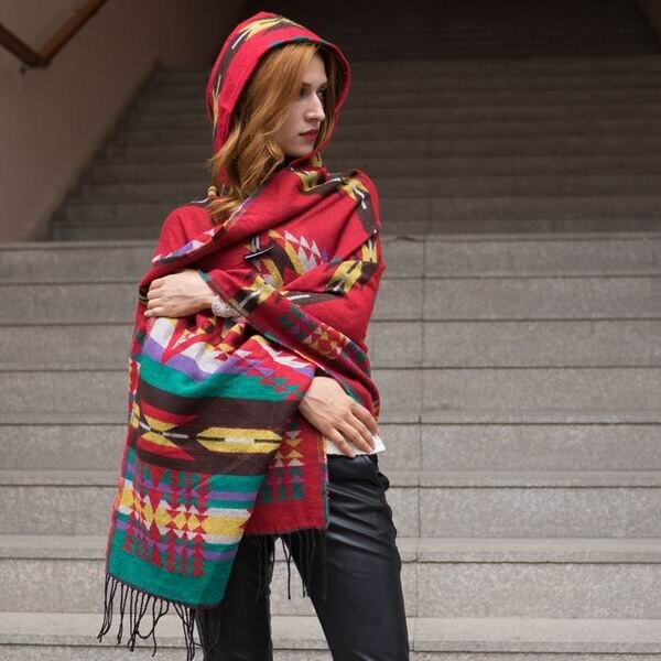 Kvinner vinter boho hette kåpe kappe poncho dame sjal pakke inn kvinnelig pashmina rutete kashmir teppe skjerf bufanda mujer: 9