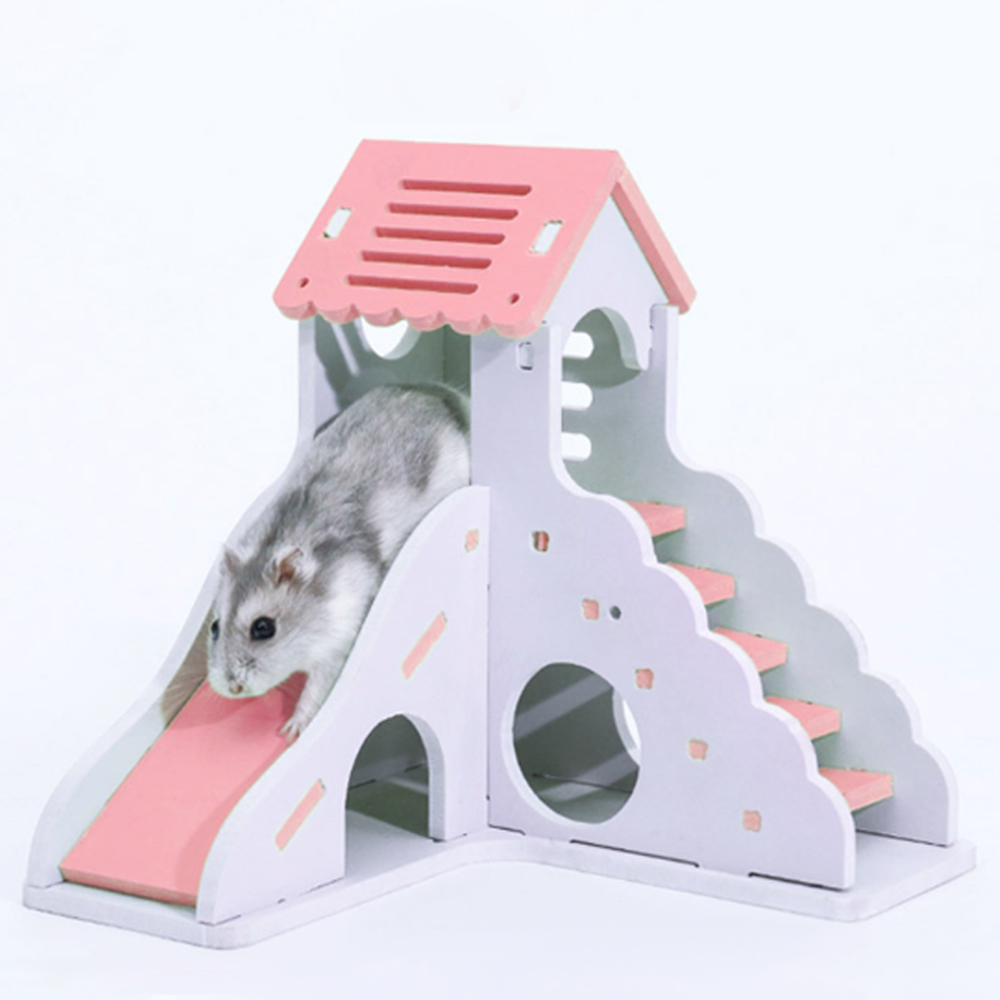 Non-toxic Pet Hamster Wooden House Small Mouse Nest Houses With Staircase Small Animal Living Home Pets Nest