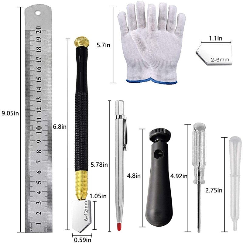 Oil Feed Glass Cutter Kit,Glass Cutting Tool With Handle, Ruler, Scriber Pen Etc, For Cutting Mirror, Tile And Glass