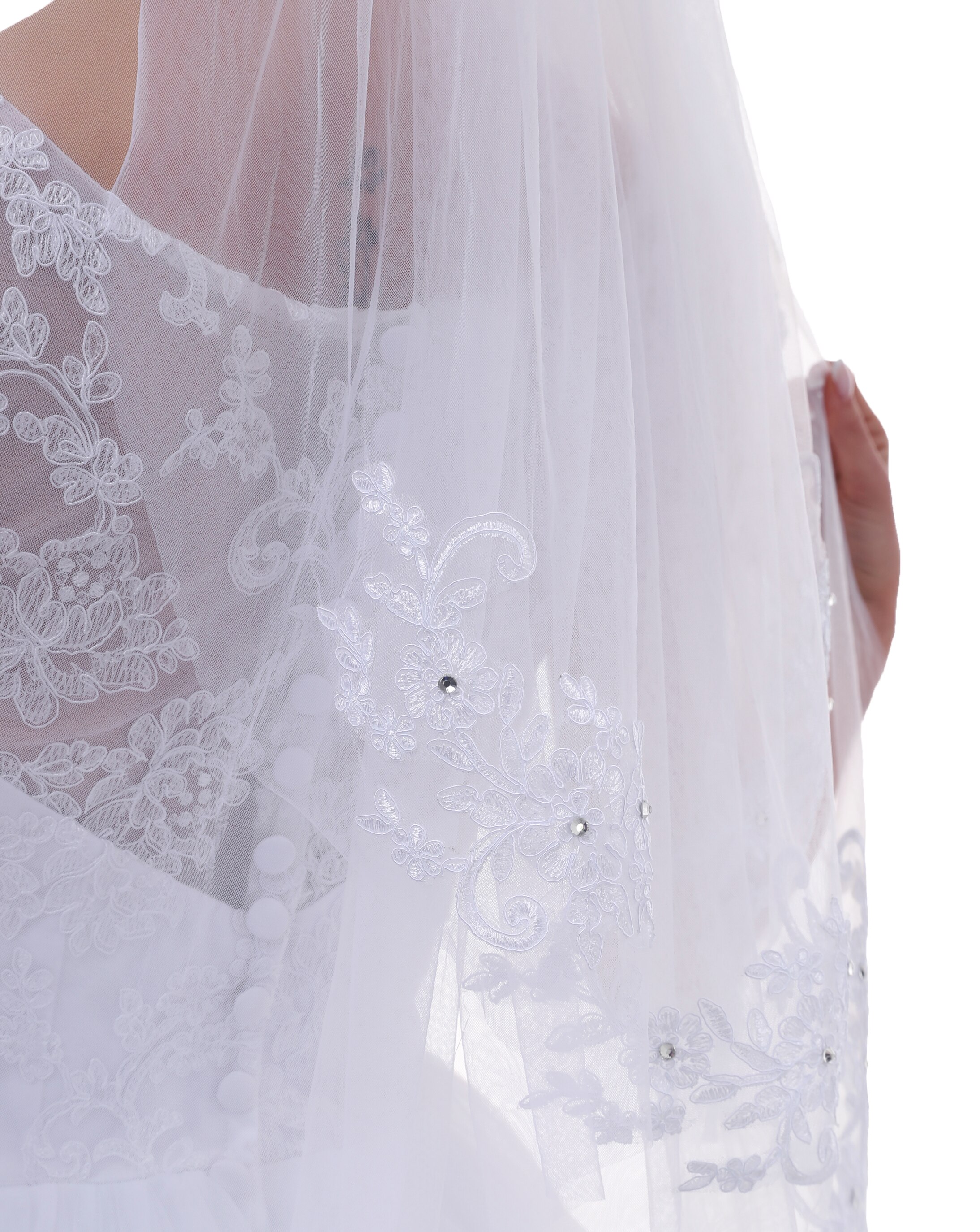 Good Lace Crystal Two Tier Bridal Veil Short Lace Wedding Veil for Bride Veu De Noiva