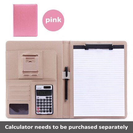 A4 PU Leather Folder Padfolio job executive Multi-function Office Organizer Planner Notebook School Office Folder for Documents: Pink