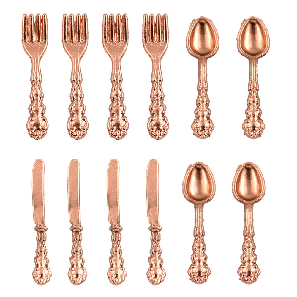 12Pcs 1/12 accessori in miniatura per casa delle bambole Mini stoviglie simulazione coltello da cucina forchetta zuppa cucchiaio giocattoli per la decorazione della casa delle bambole: C