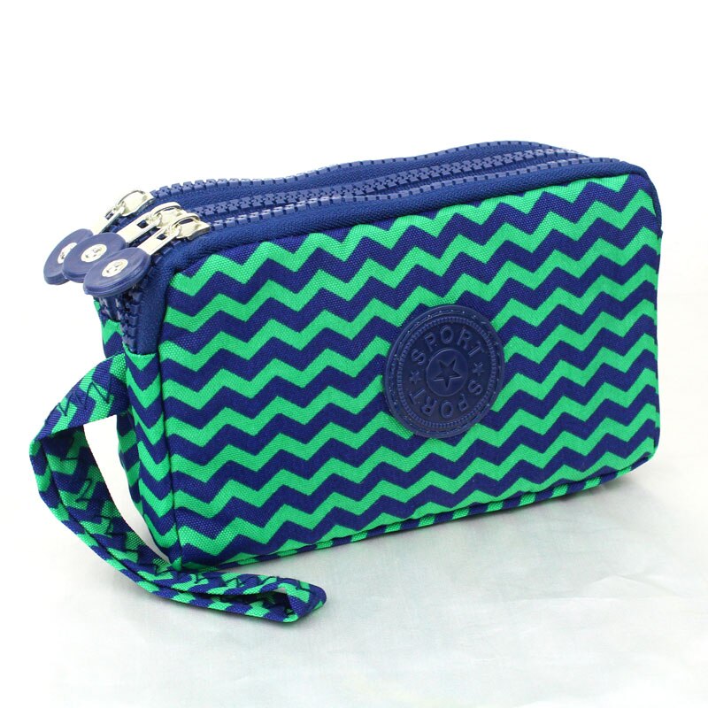 Cartera de tela de lona con 3 cremalleras para mujer, monedero de flores, bolso de mano, billetera para niña: 15