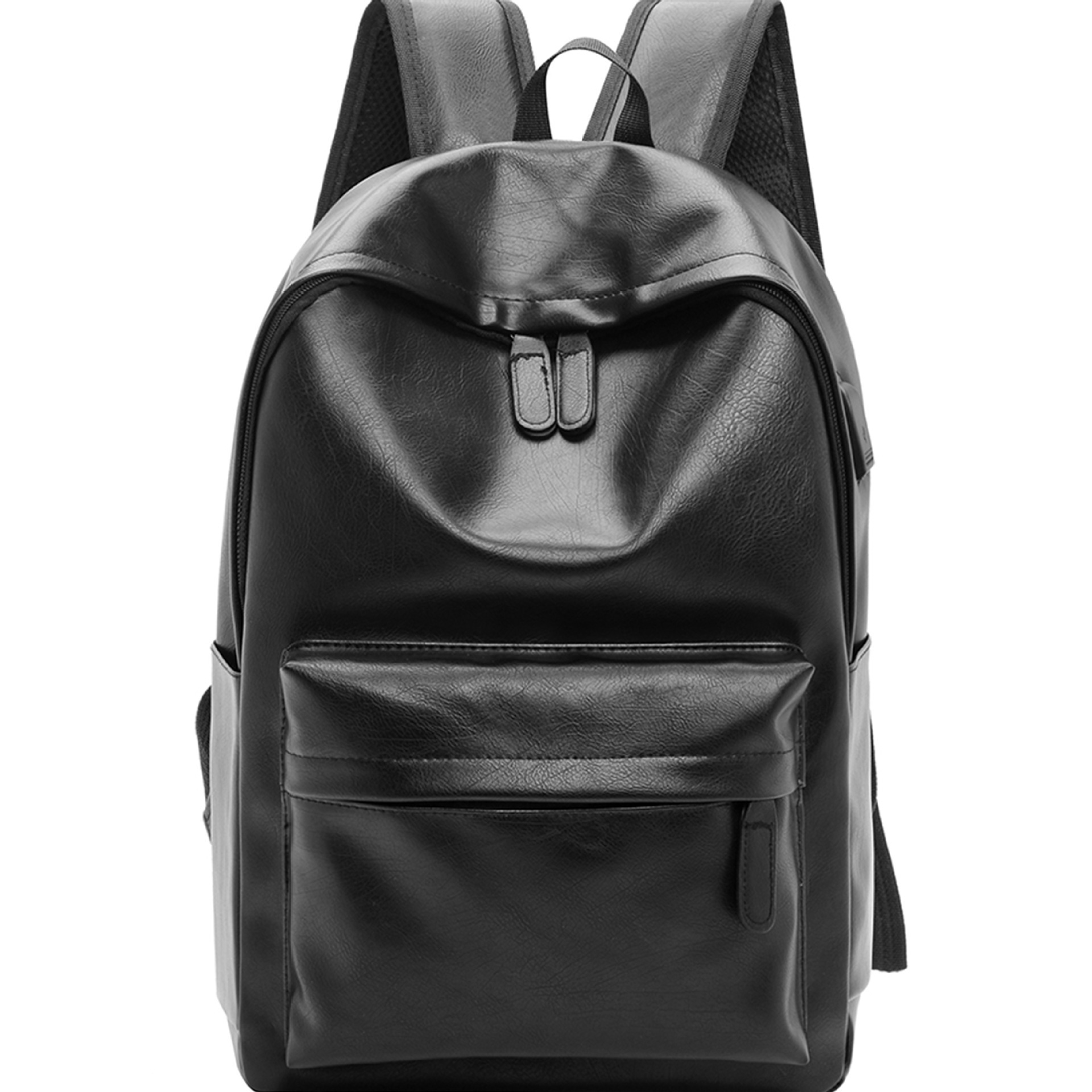 Mochila masculina casual de couro pu, bolsa de ombro para homens, viagem, preta, para adolescentes, com carregamento usb, anti-roubo: black1