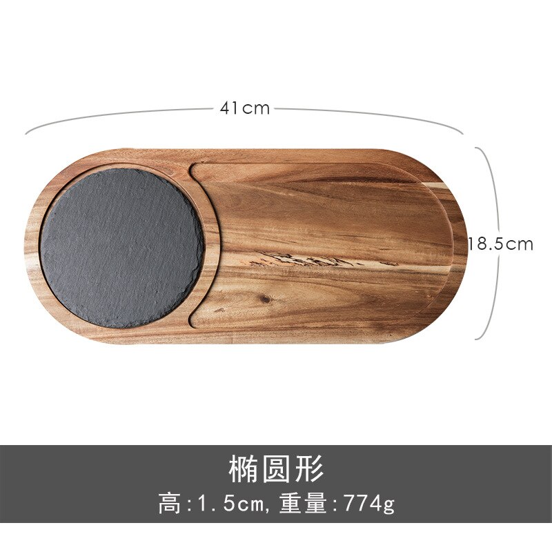 KINGLANG Massief houten snack tray houten lade zwarte LEISTEEN plaat acacia hout omwikkeld plaat westerse Japanse voedsel plaat: C