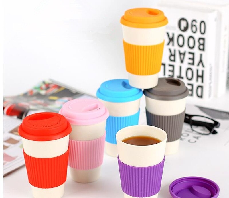 400ml Umweltfreundliche Bambus Faser Kaffee Becher Milch Becher Mit Deckel Tragbare Bahre Becher Tee Tassen Milch Tasse Für Büro hause Drinkwares