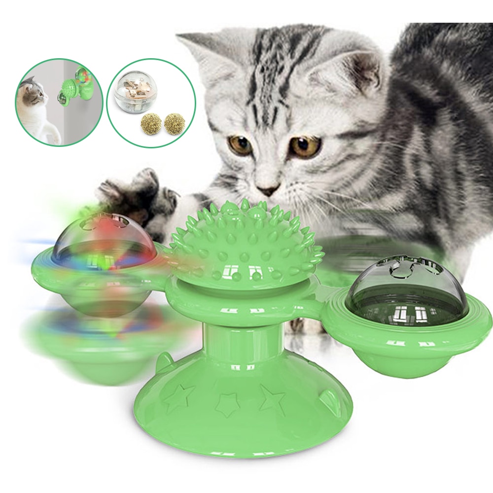 Vindmølle killing legetøj spindemølle kat legetøj pladespiller sjov kat legetøj ridse og gnid hår kat børste: Grøn